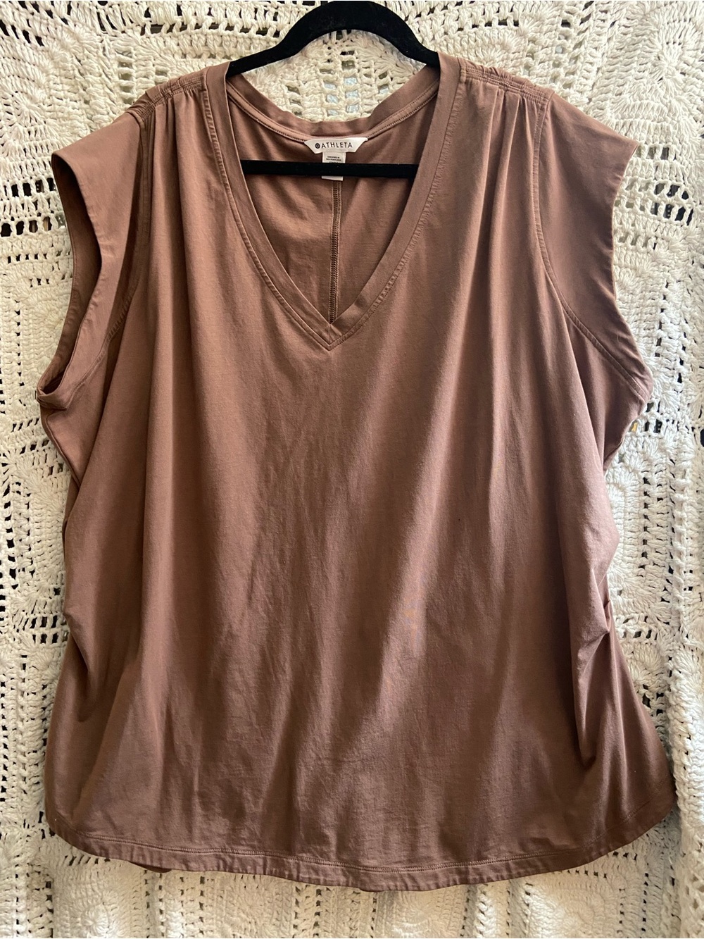 Athleta 3X Cocoa Brown Ruched Side V Neck Active Top